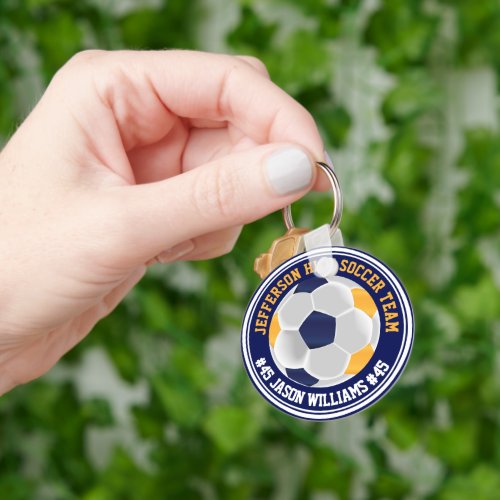 Navy Blue and Gold Soccer   Keychain