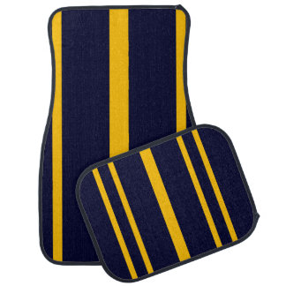 Navy Blue and Gold Striped Car Floor Mat