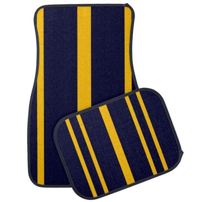 Navy Blue and Gold Striped  Car Floor Mat (Set)