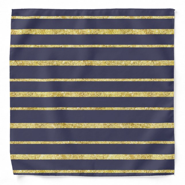 Navy Blue And Gold Stripes Pattern Bandana (Front)