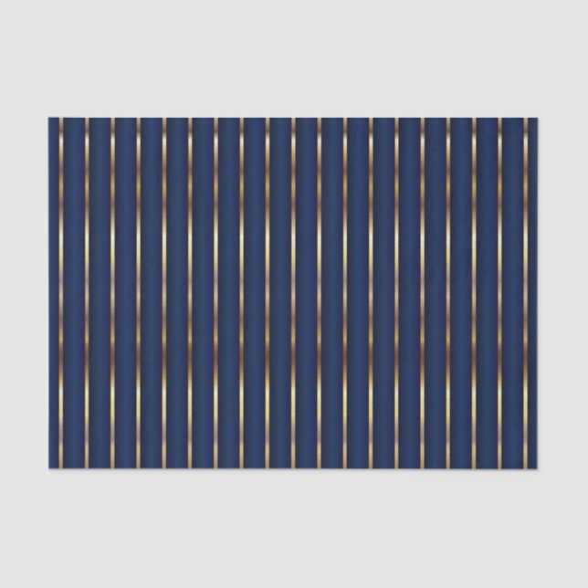 Navy Blue and Gold Stripes Tissue Paper (Front)