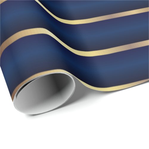 Navy Blue and Gold Stripes Wrapping Paper