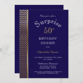 Navy Blue and Gold Surprise 50th Birthday Dinner Invitation (Front/Back)