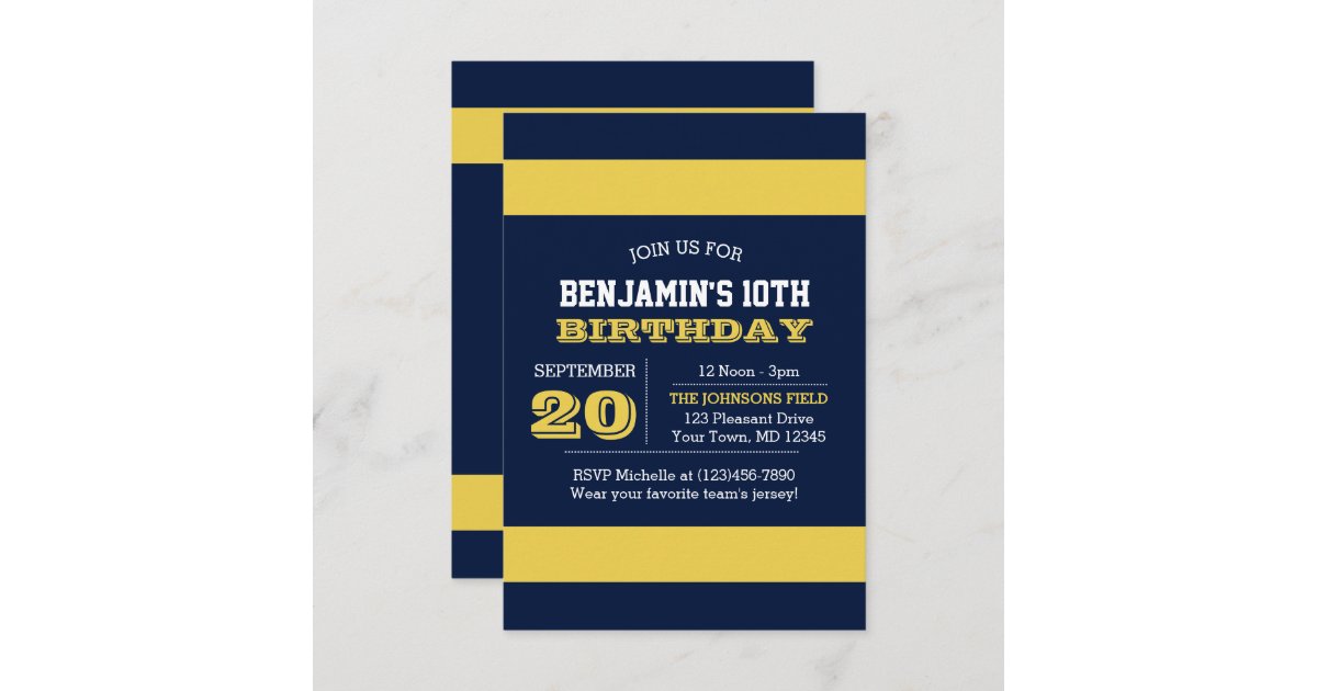 Navy Blue and Gold Team Birthday Invitation | Zazzle