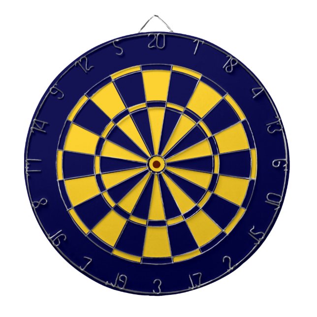 Navy Blue and Gold Team Colors Dartboard and Darts (Front)