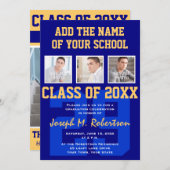 Navy Blue and Gold Team Graduation Team Spirit Invitation (Front/Back)