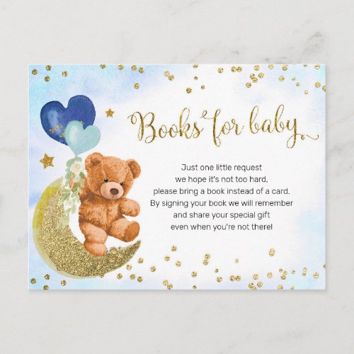 Navy Blue and Gold Teddy Bear Books for Baby Invitation Postcard