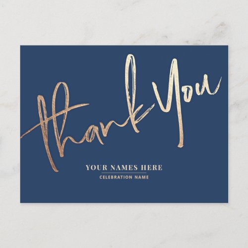 Navy Blue and Gold Thank You Elegant Universal Postcard