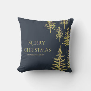 Navy Blue and gold tree Christmas 2022  Throw Pill Throw Pillow