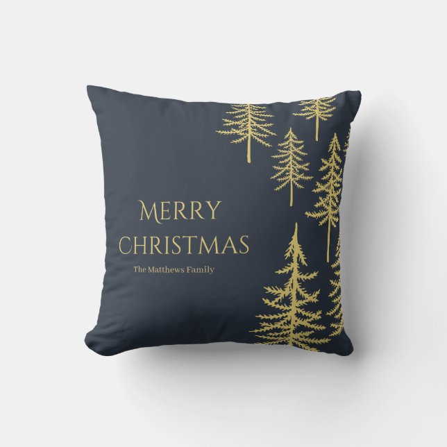 Navy Blue and gold tree Christmas 2022  Throw Pill Throw Pillow (Front)