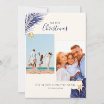 Navy Blue and Gold Tropical 2-Photo Christmas Holiday Card