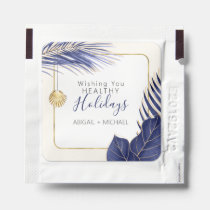 Navy Blue and Gold Tropical Healthy Holidays Hand Sanitizer Packet