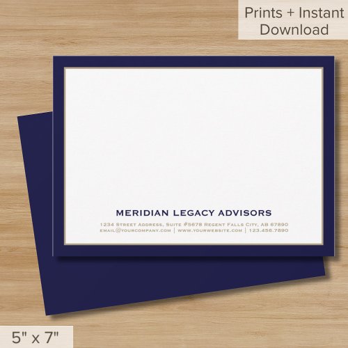 Navy Blue and Gold Typographic Business Note Card