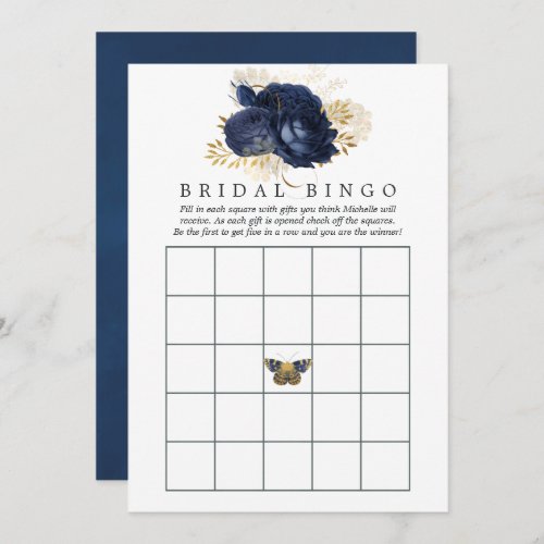 Navy Blue and Gold Vintage Bridal Shower Bingo Invitation