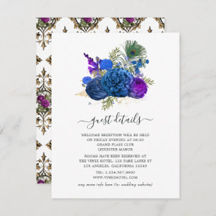 Navy Blue and Gold Vintage Peacock Guest Details Enclosure Card
