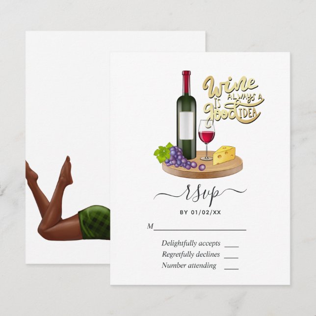 Navy Blue and Gold Vintage Peacock RSVP Card (Front/Back)