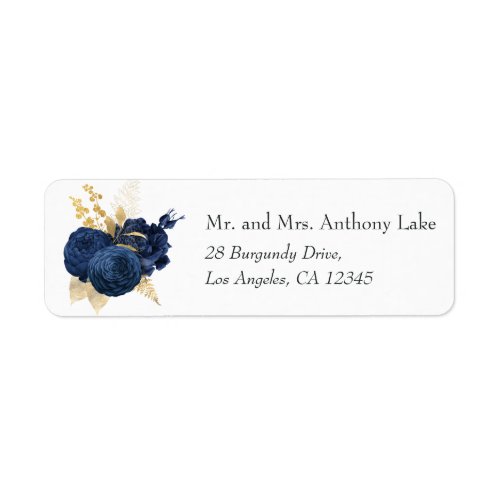 Navy Blue and Gold Vintage Shabby Roses Wedding Label