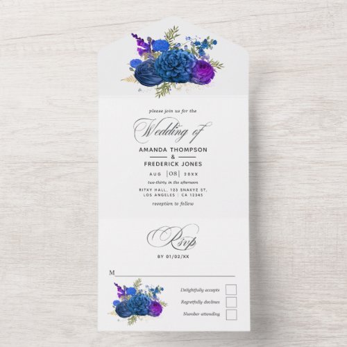 Navy Blue and Gold Vintage Wedding All In One Invi All In One Invitation