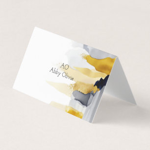Navy blue and gold watercolor business card