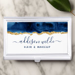 Navy Blue And Gold Watercolor Business Card Case<br><div class="desc">Navy Blue And Gold Watercolor Business Card Case. Elegant Navy Blue And Gold geometric hand lettered style calligraphy script professional business design. Perfect for makeup artists,  hair stylists,  cosmetologists,  and more!</div>