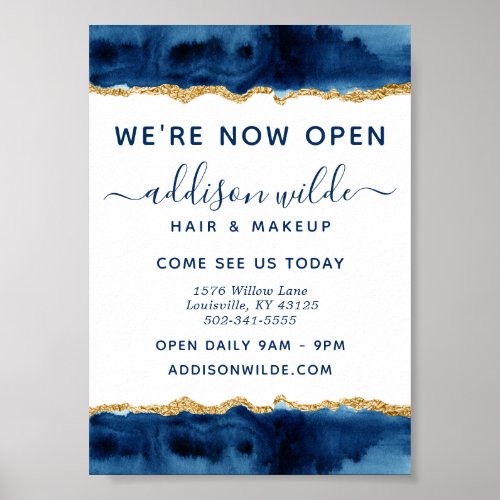 Navy Blue And Gold Watercolor Business Poster