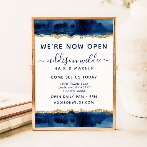 Navy Blue And Gold Watercolor Business Poster