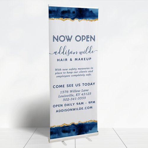 Custom Banners And Signs 5 Navy Blue And Gold Watercolor Business Retractable Banner