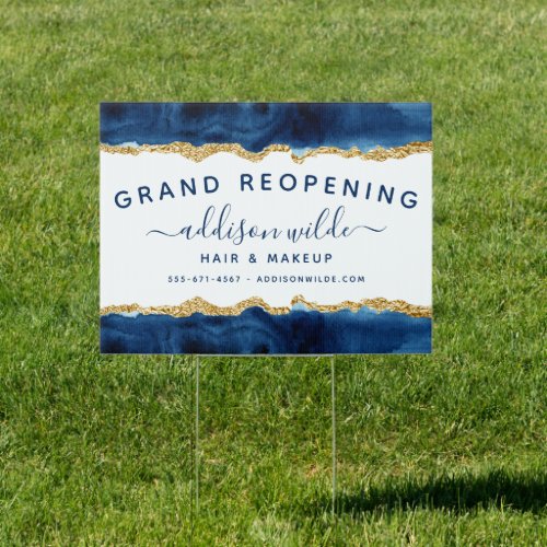 Custom Banners And Signs 7 Navy Blue And Gold Watercolor Business Sign