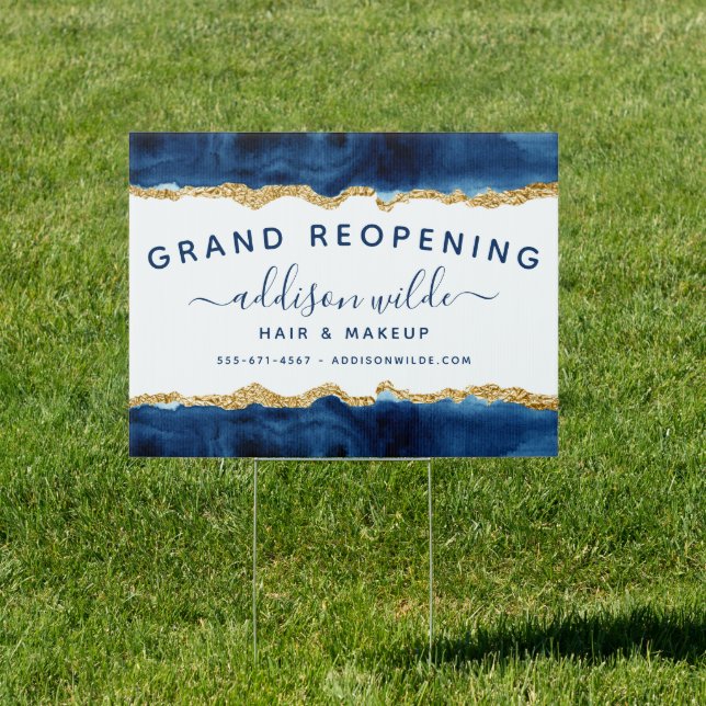 Navy Blue And Gold Watercolor Business Sign (Insitu)