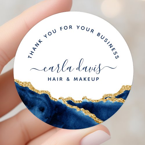 Custom Stickers 5 Navy Blue And Gold Watercolor Classic Round Sticker