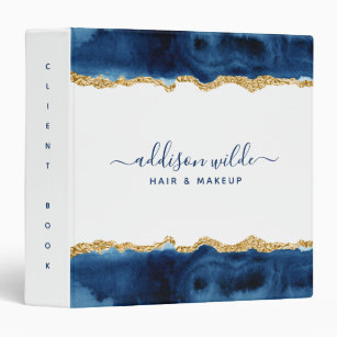 Navy Blue And Gold Watercolor Client Business 3 Ring Binder