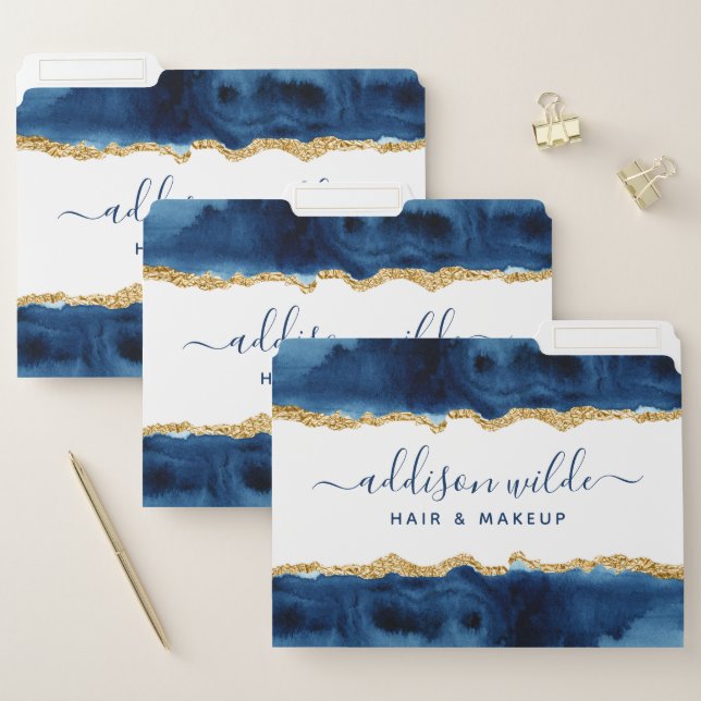 Navy Blue And Gold Watercolor File Folder (Set)