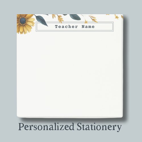 Navy Blue and Gold Watercolor Flowers Customizable Post_it Notes