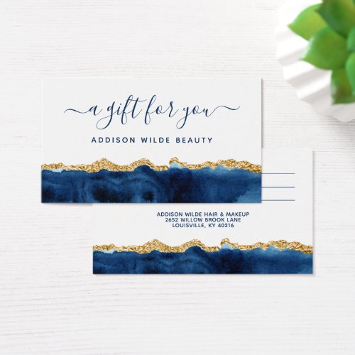 Navy Blue And Gold Watercolor Gift Card
