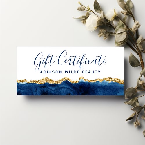 Navy Blue And Gold Watercolor Gift Certificate