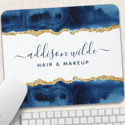Custom Mousepads 11 Navy Blue And Gold Watercolor Salon Mouse Pad