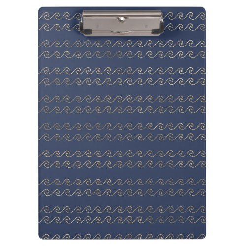 Navy Blue and Gold Waves design Clipboard