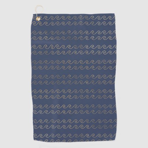 Navy Blue and Gold Waves design Golf Towel