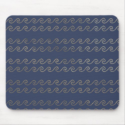 Navy Blue and Gold Waves design Mouse Pad