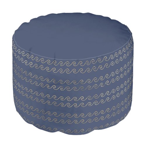 Navy Blue and Gold Waves design Pouf