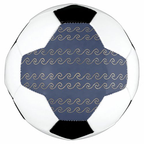 Navy Blue and Gold Waves design Soccer Ball