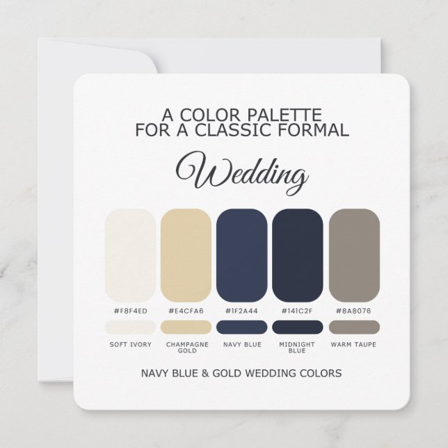 Navy Blue and Gold Wedding Color Palette Card (Front)