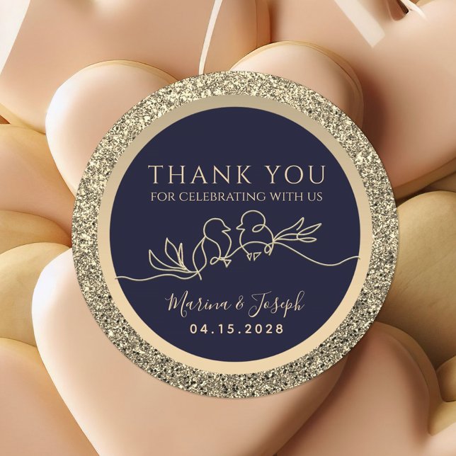 Navy Blue and Gold Wedding Favor Classic Round Sticker (Creator Uploaded)