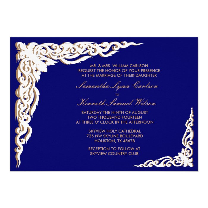 Navy Blue and Gold Wedding Invitations