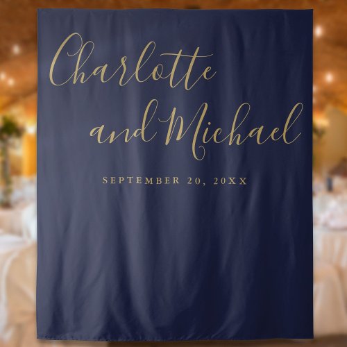 Navy Blue And Gold Wedding Photo Booth Backdrop