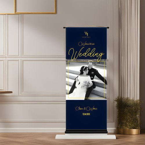 Navy Blue and Gold Wedding Welcome Banner _ A Gran