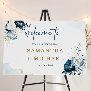 Navy Blue and Gold Wedding Welcome Sign