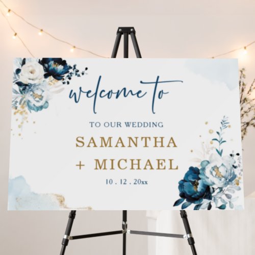 Navy Blue and Gold Wedding Welcome Sign