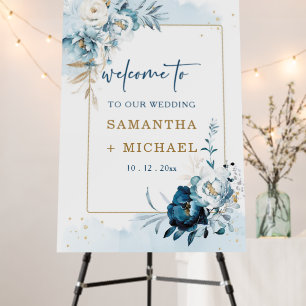 Navy Blue and Gold Wedding Welcome Sign