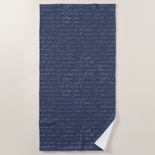 Navy Blue and Gold Words design Beach Towel